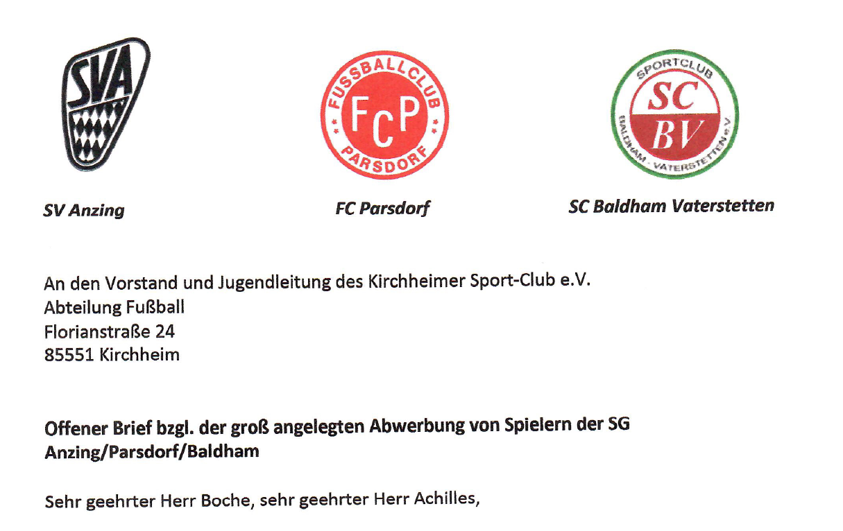 Offener Brief: Groß angelegte Abwerbung von Spielern der SG Anzing/Parsdorf/Baldham